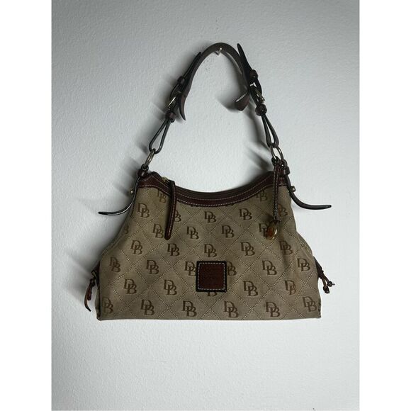 DOONEY & BOURKE SIGNATURE MONOGRAM BLACK GREY EAST/WEST SLOUCH SATCHEL BAG - Picture 1 of 16